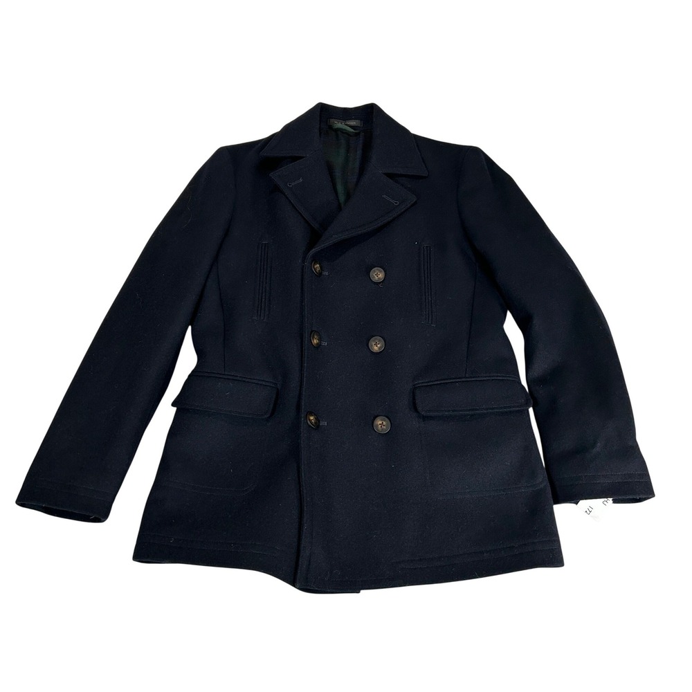 Lauren Ralph Lauren Mens Navy Blue Wool Blend Double Breasted Pea Coat 16R